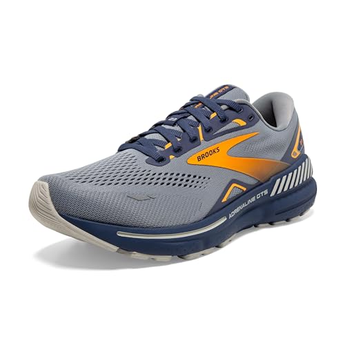 BROOKS MEN’S ADRENALINE GTS 23 RUNNING SHOE GREY/CROWNBLUE/ORANGE SIZE 9.5 Like New