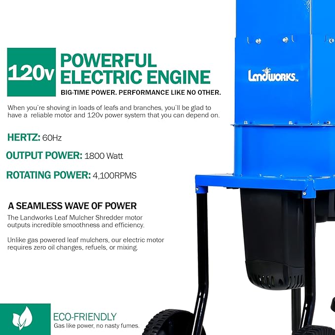 Landworks Leaf Mulcher Shredder Electric Green 120V AC 11" Cutting Blade - BLUE Like New