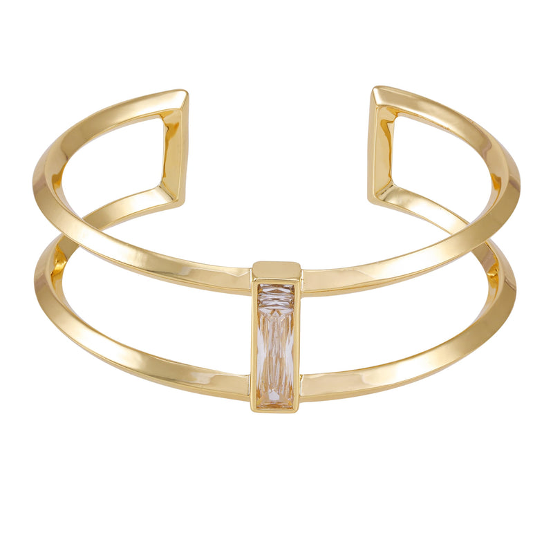 VINCE CAMUTO GOLDTONE 2 ROW BAGUETTE CRYSTAL STONE CUFF BRACELET V12789 - Brand New