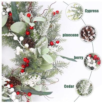 LOKEISNA 22 INCH CHRISTMAS WREATHS FRONT DOOR CHRISTMAS WREATH PINECONE - WHITE - Like New