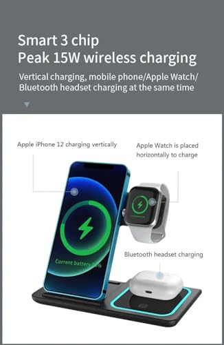 Wireless Charger 3 in 1 Wireless Charging Station Fast Wireless Charger - Black Like New