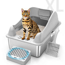 FURKID STAINLESS STEEL CAT LITTER BOX WITH LID, XL EXTRA LARGE LITTER BOX - Like New