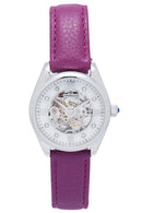 EMPRESS MAGNOLIA AUTOMATIC MOP SKELETON DIAL LEATHER-BAND WATCH - PURPLE - Like New