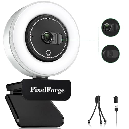 2K Webcam for PC with Microphone & Light & Privacy Cover - Black/White - Like New