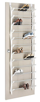 WHITMOR OVER THE DOOR SHOE RACK, FOLD-UP NON-SLIP BARS, 36 PAIR - WHITE - Like New