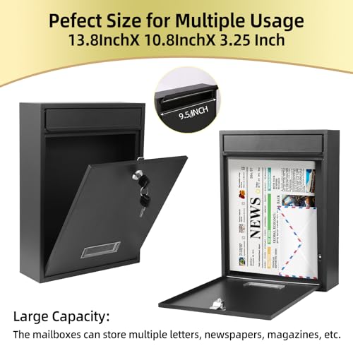 DIGGOO MAILBOXES FOR OUTSIDE WALL MOUNT LOCKING MAILBOX - BLACK KEY LO ...