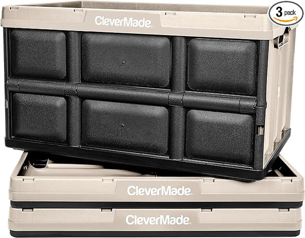 CleverMade 62L Collapsible Storage Bins 3 Pack NO LID 8031844-9133PK - TAN - Like New