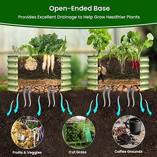 OLLE TWIN ROUND METAL GARDEN BEDS VEGETABLES 17" TALL 24" X 17" -SAGE GREEN - Brand New
