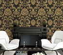 JZ·HOME 90504 Luxury Damask Non-Woven Wallpaper Rolls, Black/Gold - Brand New