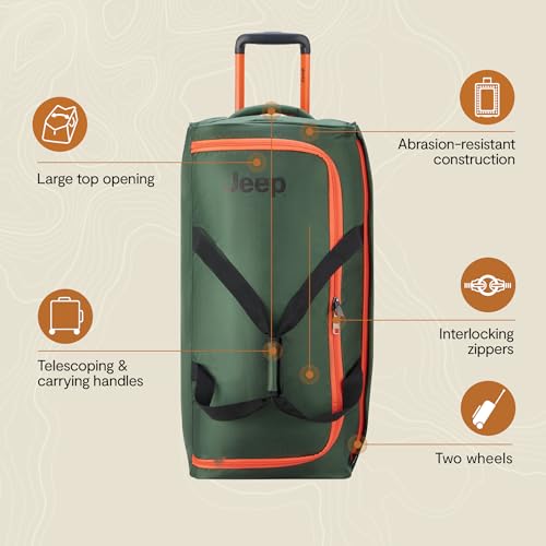 JEEP TWO WHEEL ROLLING TRAVEL DUFFLE BAG, BLUE, 27 INCH - BLUE - Like New