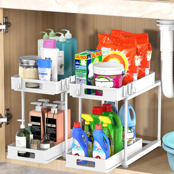 KJFEOIYE Under Sink Organizers Storage 2 Pack Large Capacity Heavy Load White - Like New