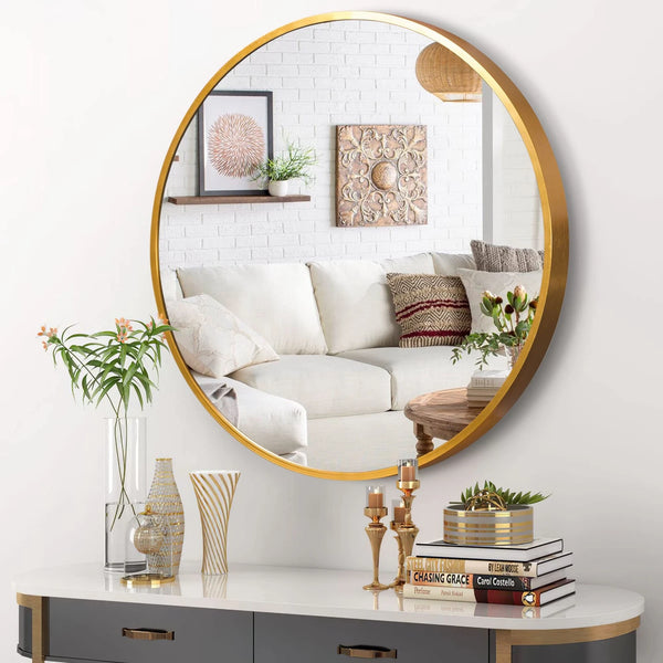 NEUTYPECHIC 28" ROUND MIRROR CIRCLE MIRRORS WALL BATHROOM - GOLD - Like New