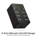 SABRENT 100 WATT 8 PORT FAMILY SIZED USB RAPID CHARGER - BLACK - Like New