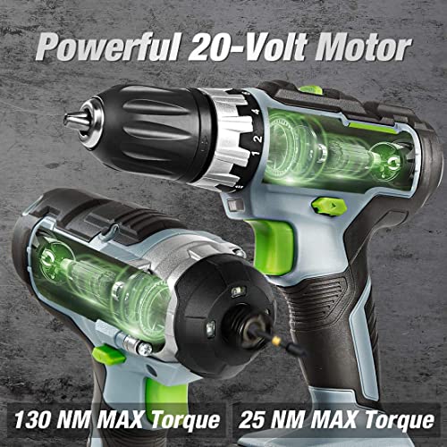 WORKPRO 20V CORDLESS DRILL COMBO KIT, DRILL DRIVER, 2X 2,0AH - GRAY/GREEN - Like New