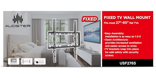 AUDSTER FIXED TV WALL MOUNT, FITS MOST 27" - 65" FLAT TVS - BLACK - Like New