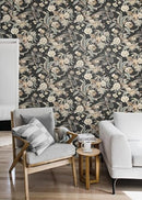 Surface Style Passerine Pavilion Floral Peel and Stick Wallpaper, (Charcoal) - Brand New