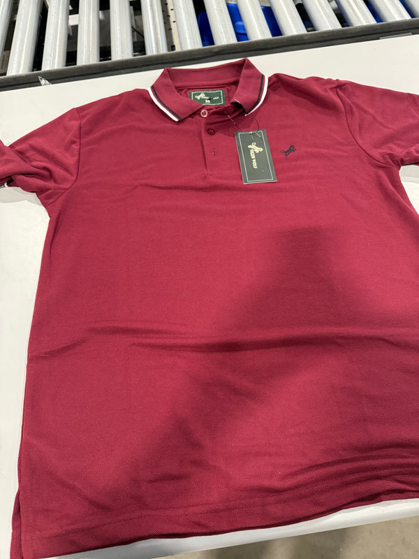 TIGER WOLF 3 BUTTON POLO SHIRT - SIZE: MEN M - MAROON/BLACK/WHITE - Like New