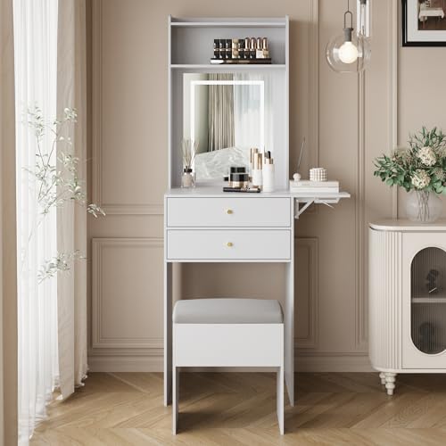 ARTETHYS Small Vanity Desk Set with 3 Adjustable Lighted Mirror and Storage - Like New