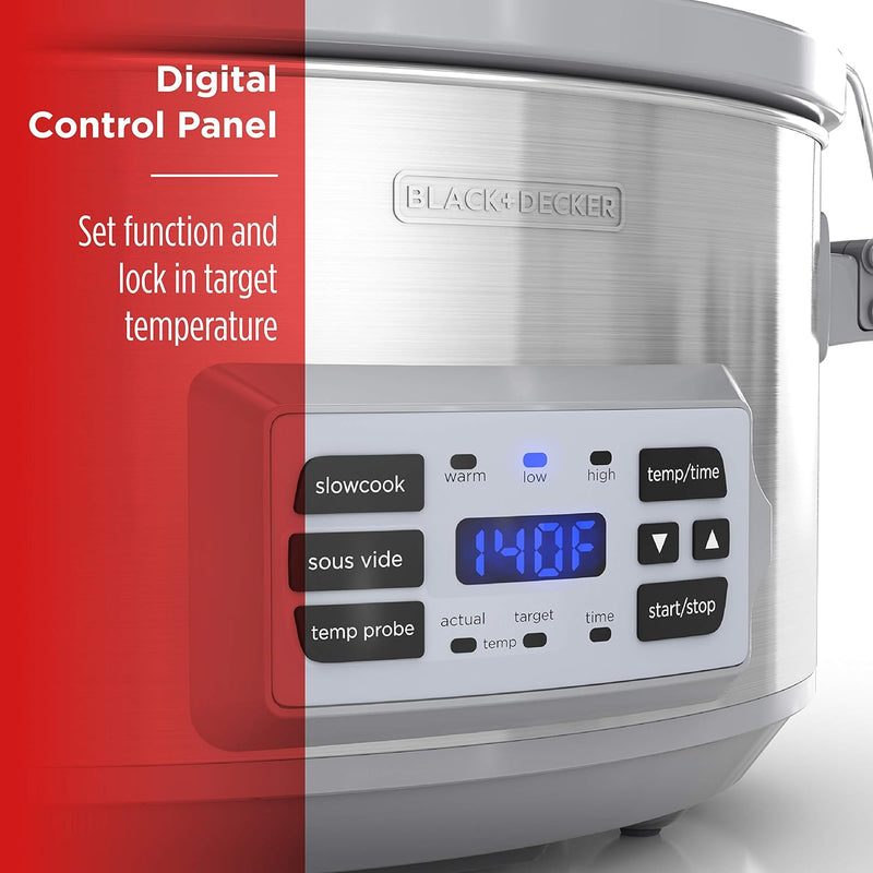 BLACK+DECKER 7 Quart Digital Slow Cooker, SCD7007SSD - Stainless Steel - Like New