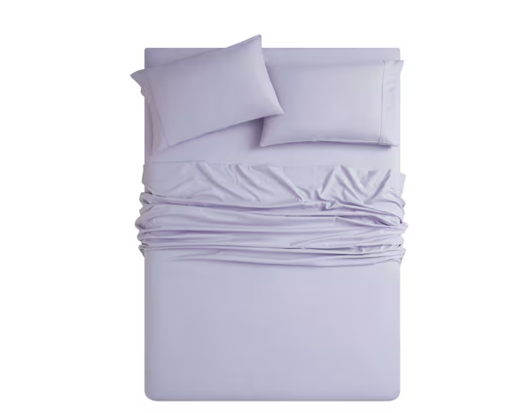 BIBB HOME BAMBOO 6-PIECE LUXURY SHEET SET - QUEEN - LILAC - LIGHT PURPLE - Like New