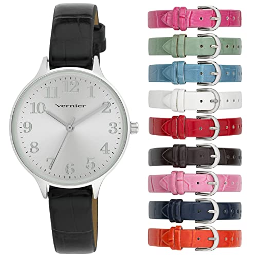 VERNIER WOMEN'S WATCH WITH 10 INTERCHANGEABLE VEGAN STRAPS - GOLD - Like New