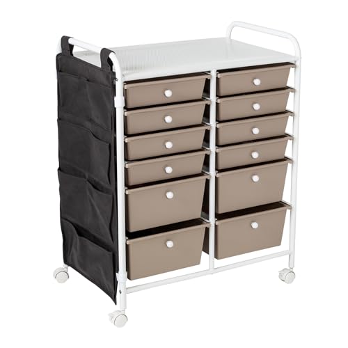 HONEY-CAN-DO 12-DRAWER METAL ROLLING STORAGE CART WITH SIDE POCKETS CRT-09104 - Like New