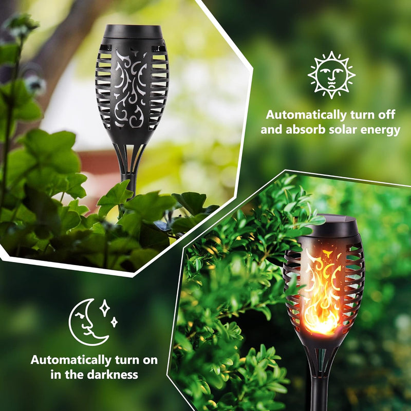 Toodour Solar Torch Flame Lights, Flickering Flame, 12 Pack, Warm White, Black - Like New