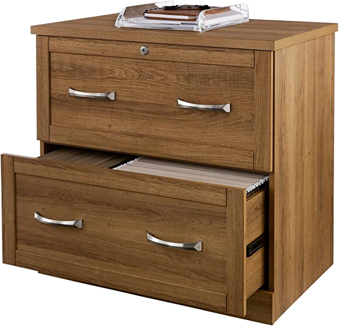 Realspace Premium Letter-/Legal-Size File Cabinet 2 OD17006 Drawers Golden Oak Like New