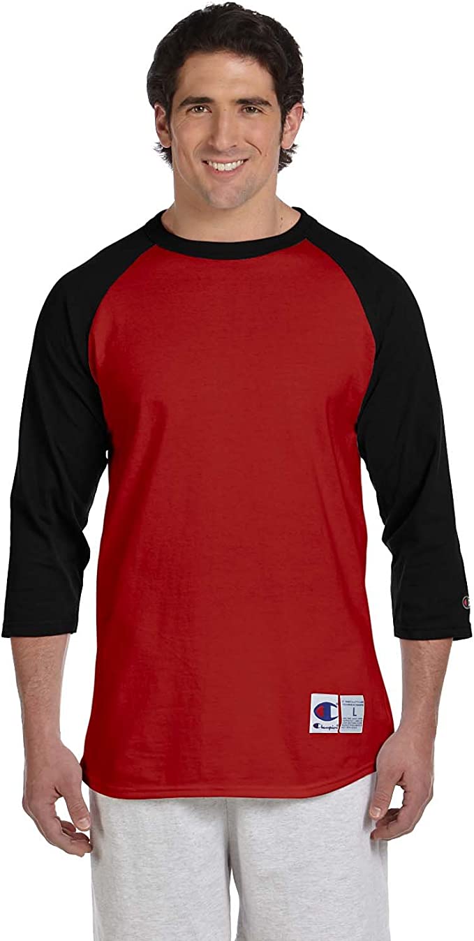 Champion T1397 Tagless Raglan Baseball Jersey Scarlet Black M Like New