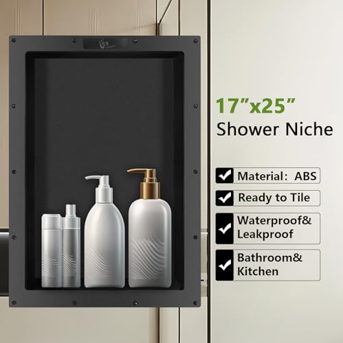 Ready Tile Shower Niche Shelf 17"X25"X4"（Inside 14"X22"） - UGRN101 - Black - Brand New