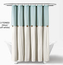 LUSH DECOR SHOWER CURTAIN, COCONUT BUTTON DETAIL (72” X 72”) - BLUE/OFF WHITE - Like New