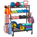 LUGO DUMBBELL STORAGE RACK STAND WHEELS HOOKS SPORTS EQUIPMENT ORGANIZER - BLACK - Like New
