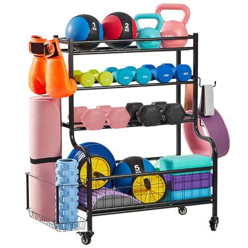 LUGO DUMBBELL STORAGE RACK STAND WHEELS HOOKS SPORTS EQUIPMENT ORGANIZER - BLACK - Like New