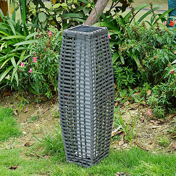 SOLAR RATTAN EFFECT 69CM TALL LED LIGHT OUTDOOR GARDEN FLOOR LAMP LANTERN - GRAY - Like New
