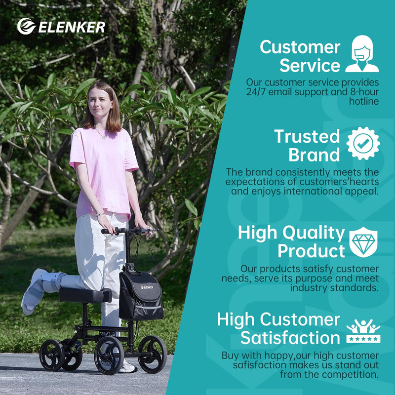 ELENKER YF-9005F KNEE WALKER 10" WHEELS WITH DUAL BRAKING - Scratch & Dent