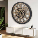 HOIBAI WALL CLOCK LIVING ROOM DECOR LARGE 24" IN 60CM MOVING GEAR RETRO BLACK - Like New