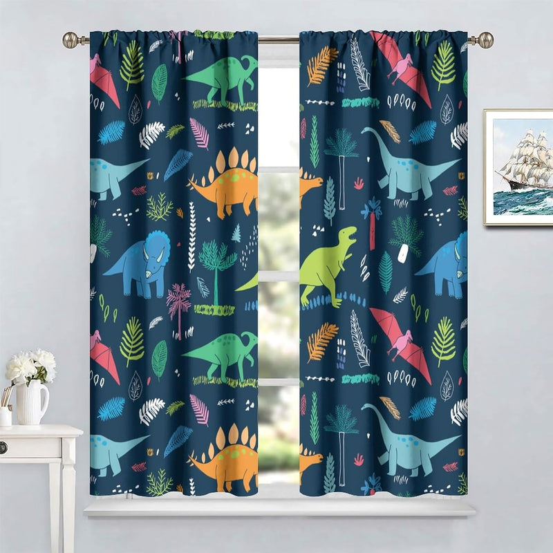 SHELIFESTYLE KIDS DINOSAUR CURTAINS DINOSAUR CARTOON ANIMALS 42X63IN - DINOSAUR2 - Like New