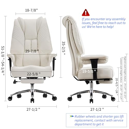 EXCEBET BIG AND TALL OFFICE CHAIR 400LBS WIDE SEAT, LEATHER HIGH BACK - WHITE - Like New