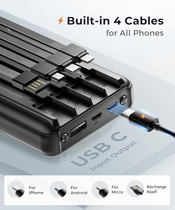 JOYFAR PORTABLE-CHARGER-POWER-BANK TRAVEL ESSENTIALS BATTERY PACK USB C - BLACK - Brand New