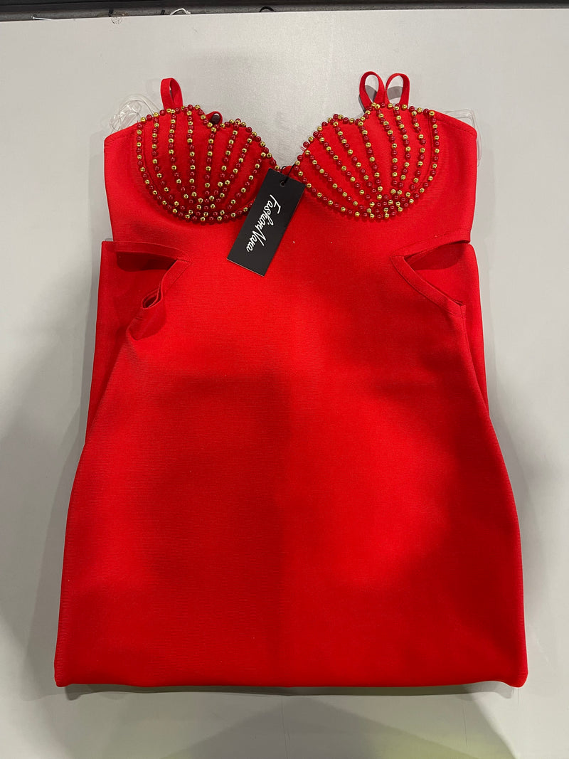 FASHION NANA FITTED DRESS - SIZE: WOMEN L - RED - Brand New