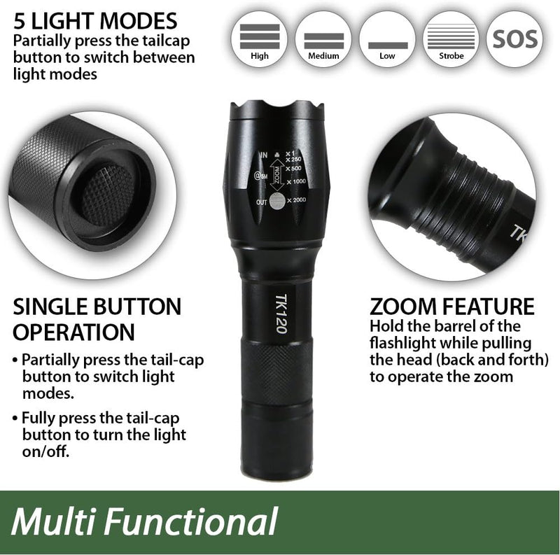 EcoGear FX LED Tactical Flashlight Kit TK120, Rechargeable, EGFX-T6KIT - Black - Like New