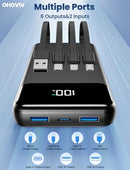 OHOVIV PORTABLE CHARGER 50000MAH POWER BANK WITH BUILT IN CABLES N10 - BLACK - Like New