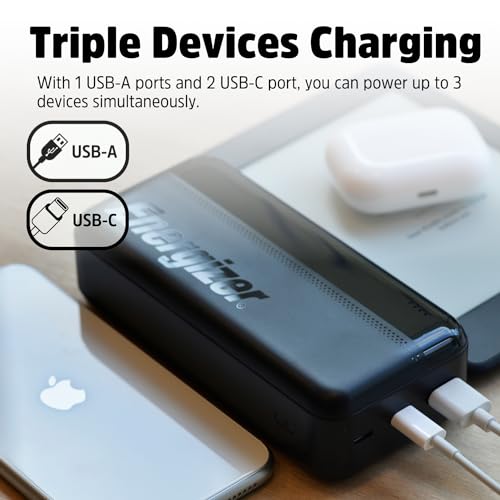 ENERGIZER 30000MAH PORTABLE CHARGER POWER BANK WITH DUAL USB-C & USB-A - BLACK - Like New
