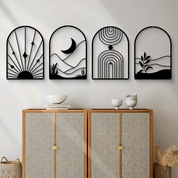 Glamativity 4 Pack Black Metal Wall Art, 3D Textured (MD007-1 SHO-Black Boho) - Like New
