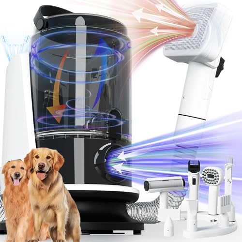 FOTING 8 in 1 Dog Grooming Vacuum & Dryer Kit Pet Grooming Dogs, Black/White - Like New