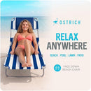 Ostrich The Original Chaise Lounge 72"x22" Reclining Lounger - Blue Stripe - Brand New