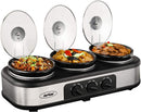 Sunvivi Slow Cooker Triple Buffet Food Warmer 3 Section 1.5QT YDE-1121 - Black New