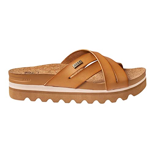 REEF CUSHION BLOOM HI WOMEN'S PLATFORM, VEGAN LEATHER X STRAP, SIZE 8 - NATURAL - Brand New