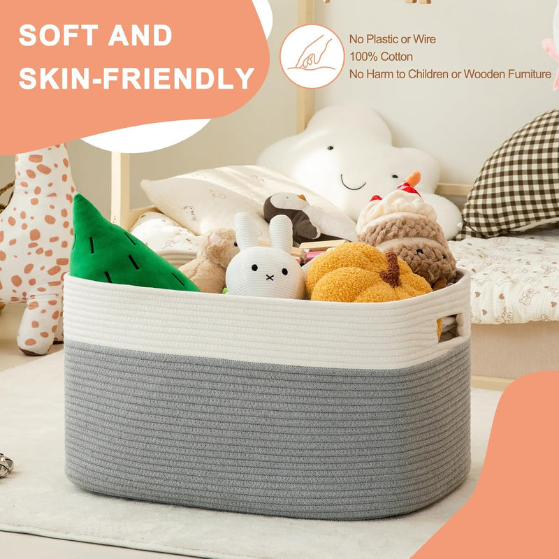 SIXDOVE 50L BLANKET BASKET, 18"L x 14"W x 12"H - GREY/WHITE - Like New