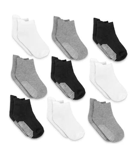 INFINNO BABY NON SLIP ANKLE SOCKS 9 PAIRS - ASSORTED (BLACK/WHITE/GRAY) - Like New